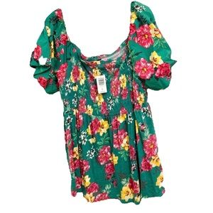 Torrid Smocked Floral Puff Sleeve Babydoll Shirt - 4X - 26 - NEW